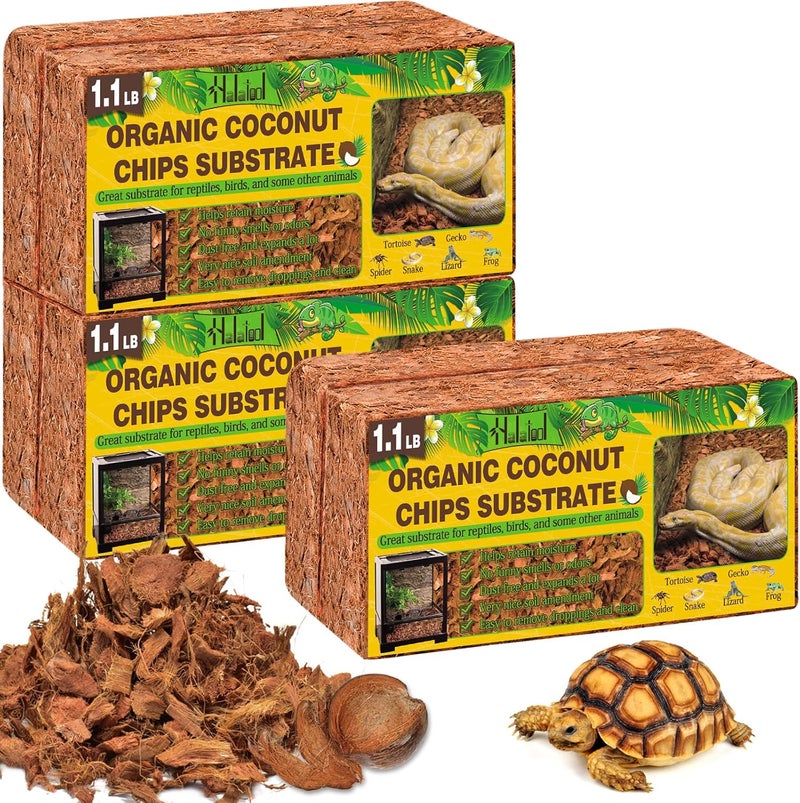 Halatool 6 Pack Compressed Coconut Chips Substrate for Reptiles, Natural Coconut Husk Bedding Coco Coir Chips Terrarium Substrate for Reptiles Ball Python Frog Snake Gecko Hermit Crab Tortoise - Image 1
